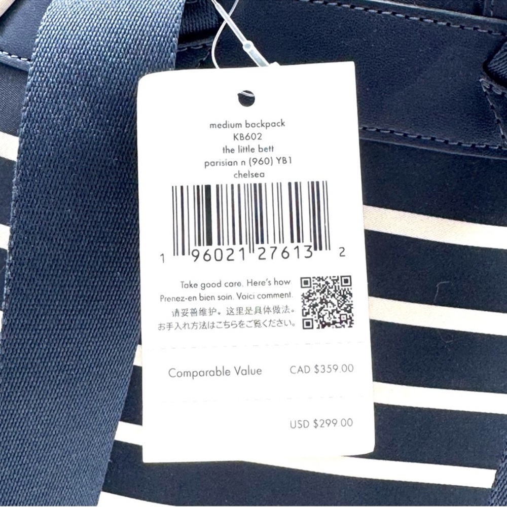 Kate Spade Chelsea Nylon Medium Backpack Navy Blue Striped - Picture 11 of 11